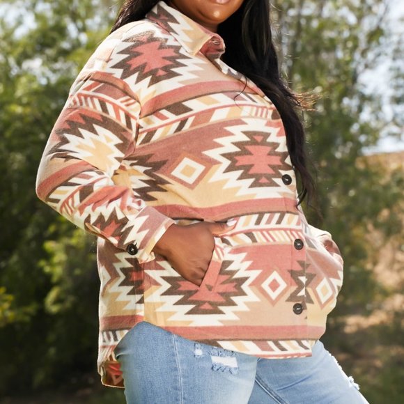 Zenana Firelit Night Full Size Brushed Geometric Print Shacket - Picture 3 of 8